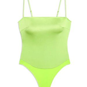WeWoreWhat Strappy Satin Chiffon Bodysuit  Sharp Green - L